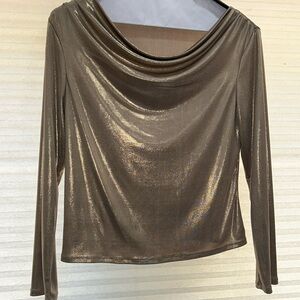 Gold shimmering draped neck top. EUC. Very elegant. Metallic